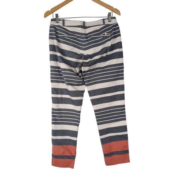Michael Michael Kors Pants Womens 2 Blue White Stripe Tapered Leg Nautical Coast - Picture 2 of 8